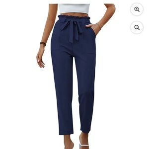 Women's Navy Paperbag Waist Pants